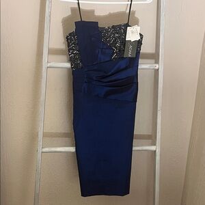Betsy & Adam Strapless Sequin Black and Navy Dress